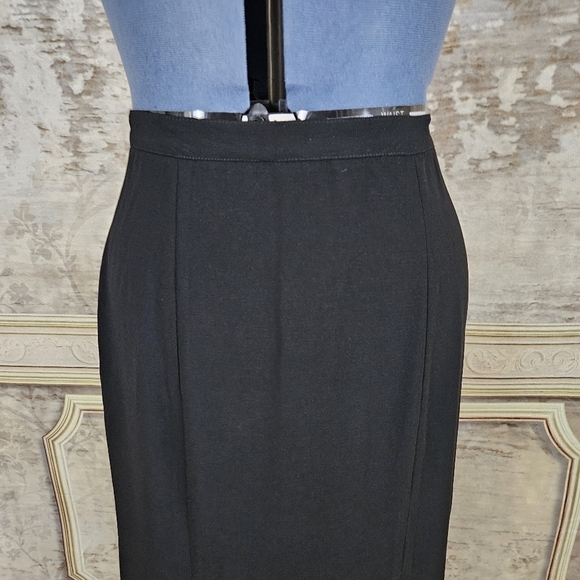 Vintage 1990s Black Maxi Skirt Long Front Slit Classic Office Column Goth 90s - Picture 5 of 14